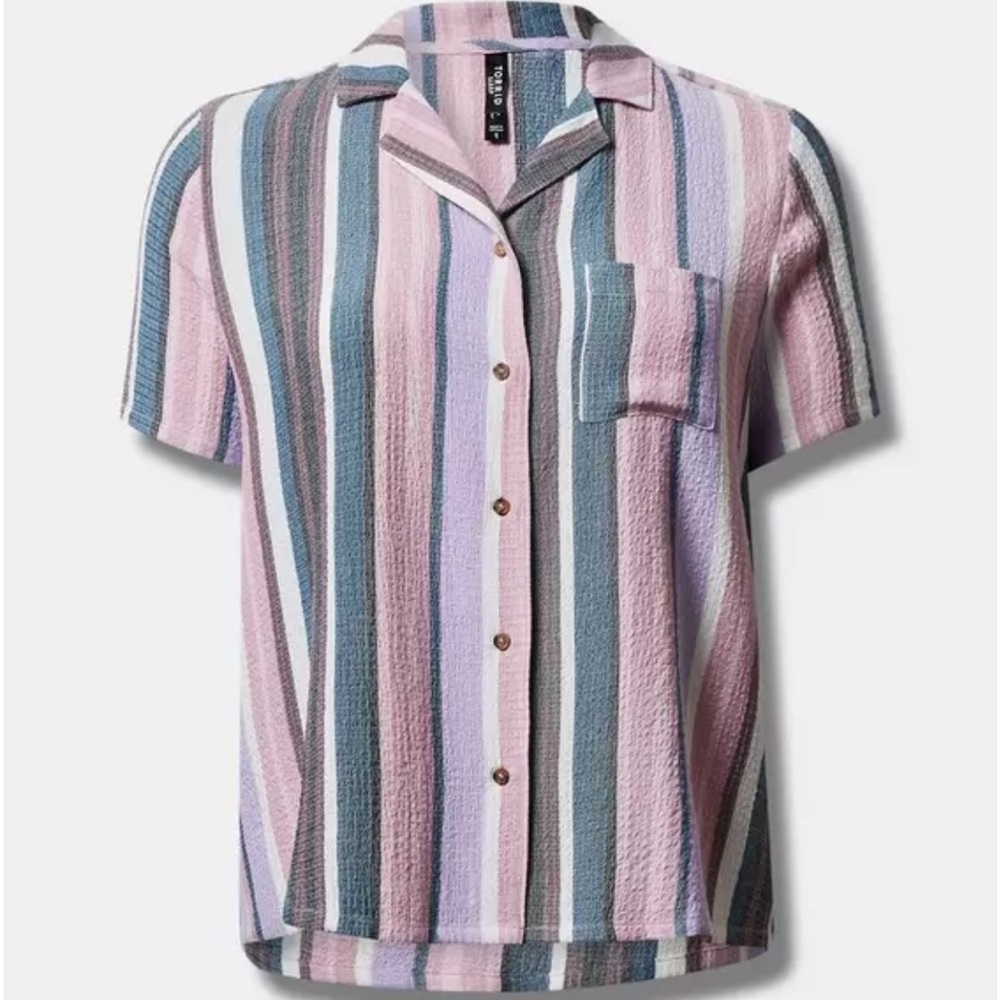 Torrid Striped Gauze Pink and Gray Shortie Pajama Set‎ - Picture 3 of 16